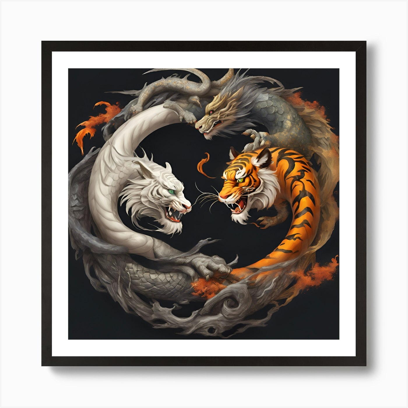 Tiger And Lion Art Print Framed Wall Art Poster Canvas Print Picture