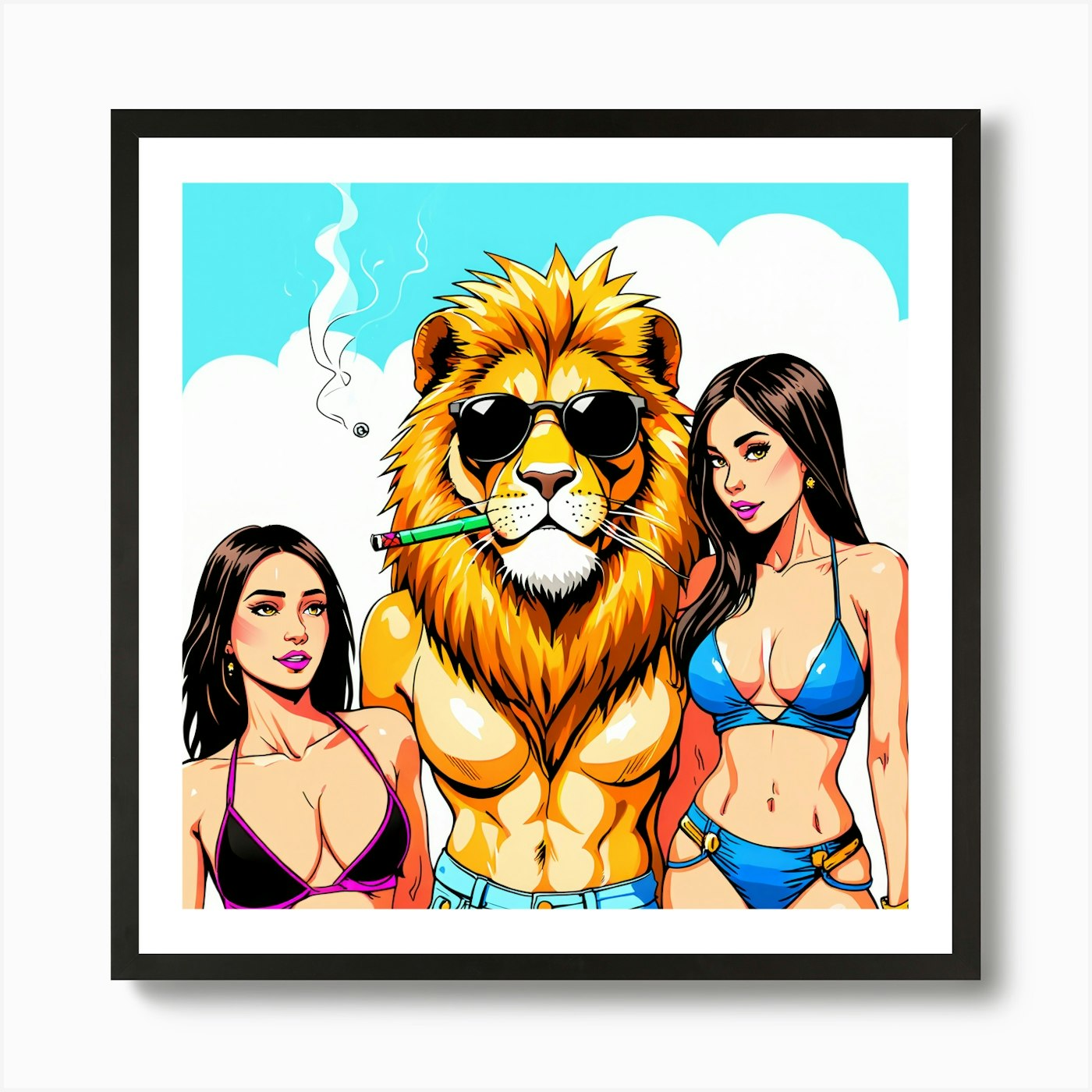 Lions And Ladies Art Print Framed Wall Art Poster Canvas Print Picture