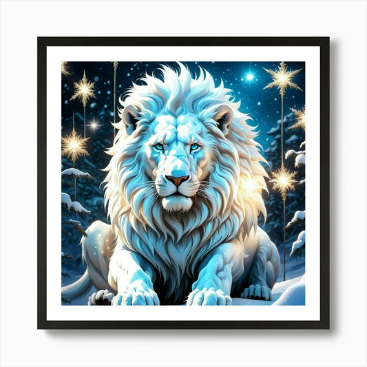 Lion In The Snow Art Print Framed Wall Art Poster Canvas Print Picture