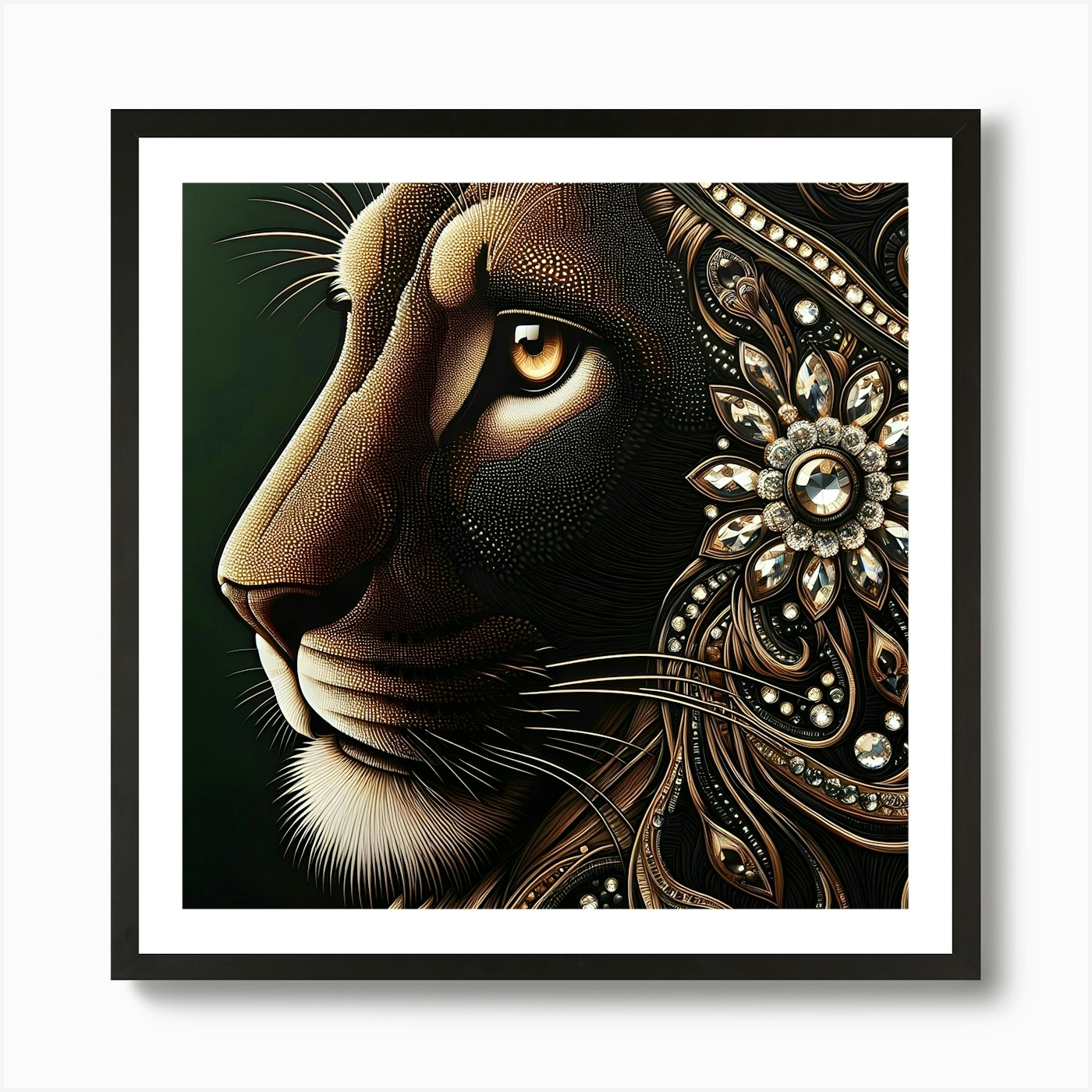 Lion With Dimond Art Print Framed Wall Art Poster Canvas Print Picture