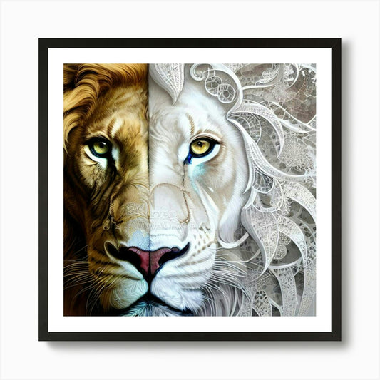 Two Lions 1 Art Print Framed Wall Art Poster Canvas Print Picture