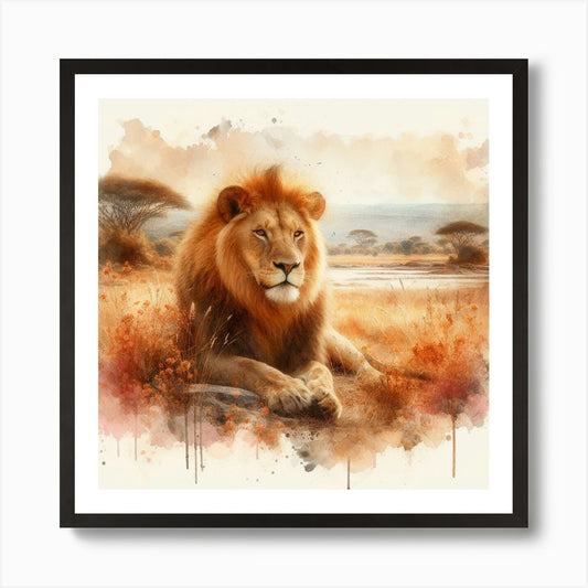 Lion Watercolor Painting 2 Art Prin Framed Wall Art Poster Canvas Print Picture