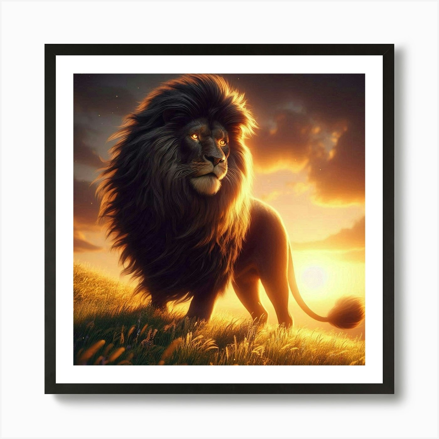 Lion At Sunset 15 Art Print Framed Wall Art Poster Canvas Print Picture