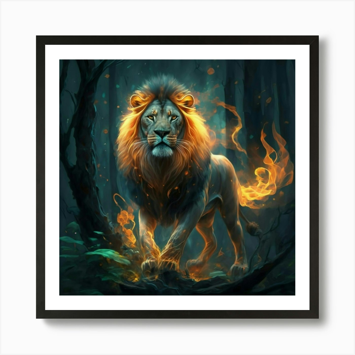 Lion In The Forest Art Print Framed Wall Art Poster Canvas Print Picture