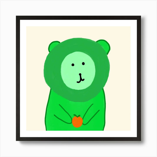 Green Lion with Orange 🍊🦁 Art Print Framed Wall Art Poster Canvas Print Picture