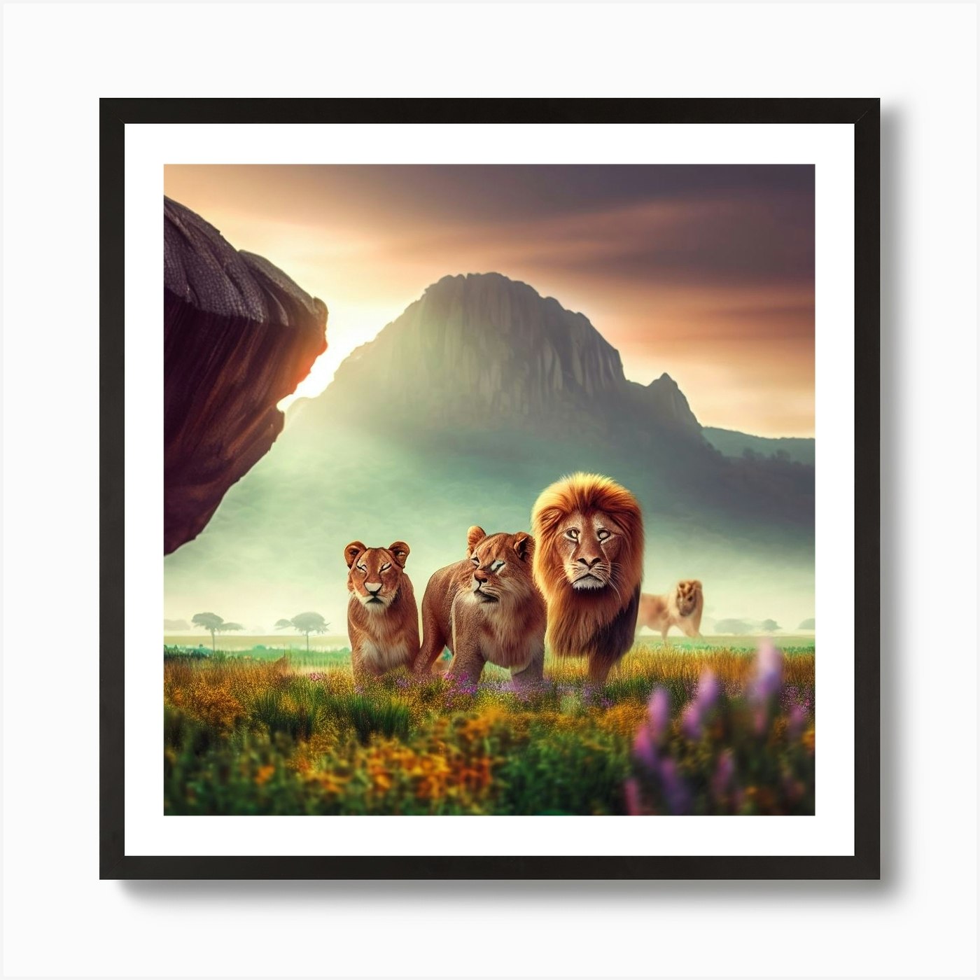 Lions In The Grass 1 Art Print Framed Wall Art Poster Canvas Print Picture