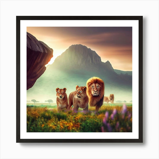 Lions In The Grass 1 Art Print Framed Wall Art Poster Canvas Print Picture