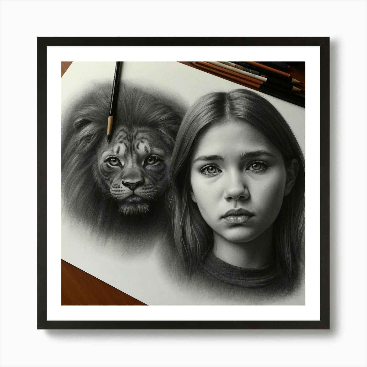 Girl And A Lion Art Print Framed Wall Art Poster Canvas Print Picture