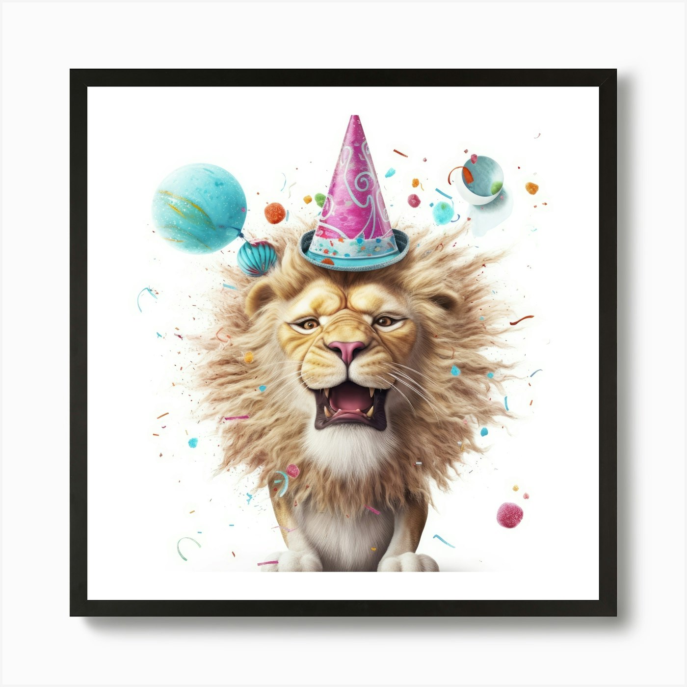 Birthday Lion 3 Art Print Framed Wall Art Poster Canvas Print Picture