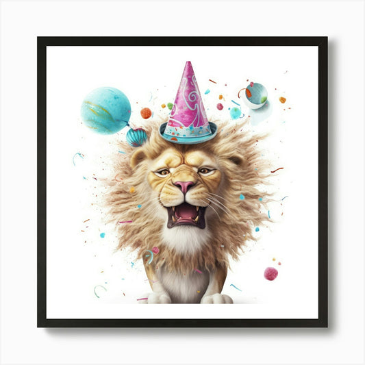Birthday Lion 3 Art Print Framed Wall Art Poster Canvas Print Picture