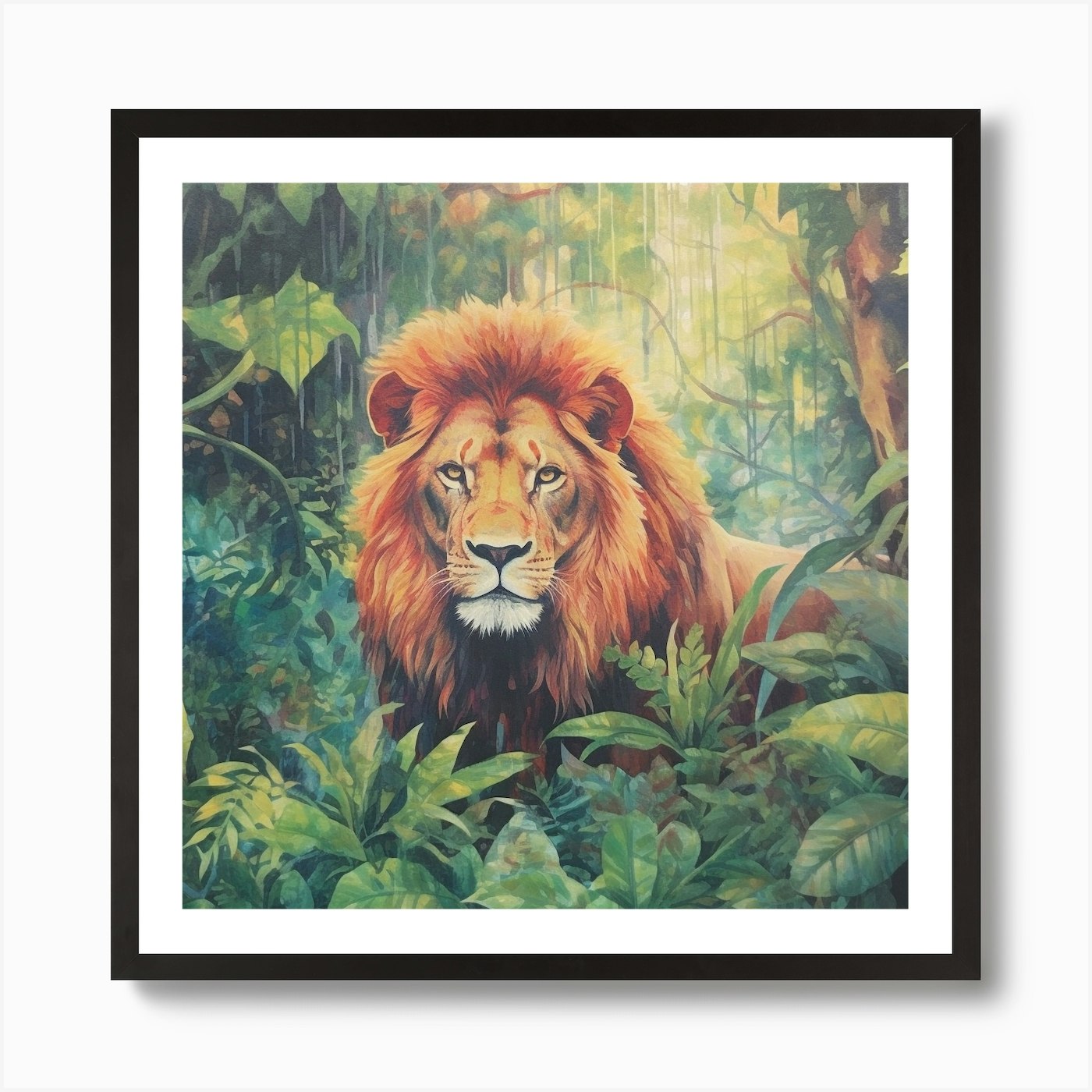 Armadiler Lion In A Jungle Full Bod Framed Wall Art Poster Canvas Print Picture