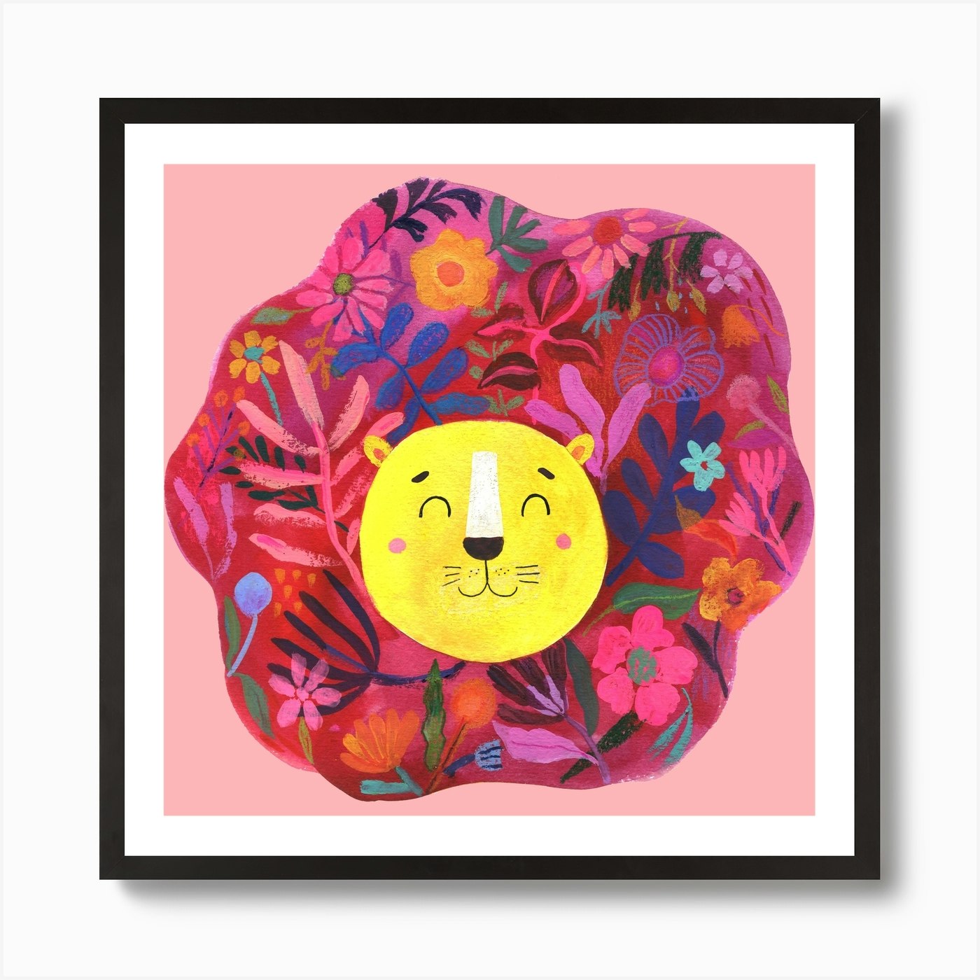 Roar Little Lion Pink Square Art Pr Framed Wall Art Poster Canvas Print Picture