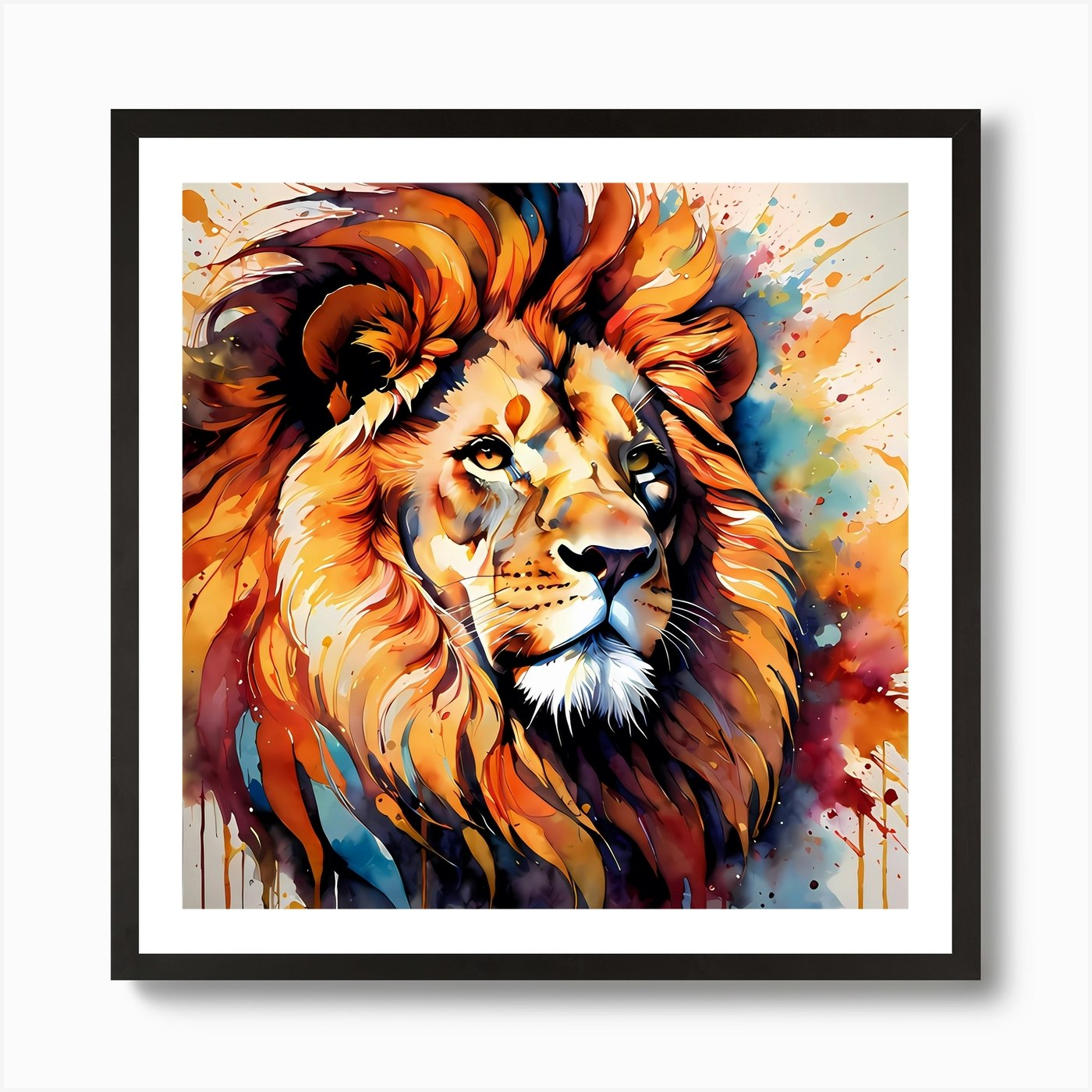 Highly Detailed Vibrant Lion Painti Framed Wall Art Poster Canvas Print Picture