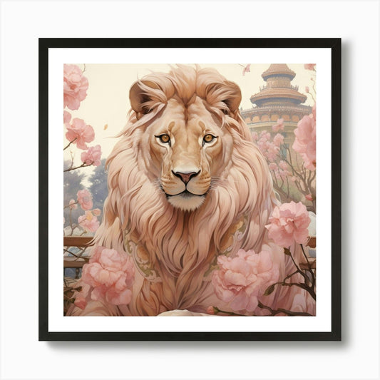 Lion 3 Pink Jungle Animal Portrait  Framed Wall Art Poster Canvas Print Picture
