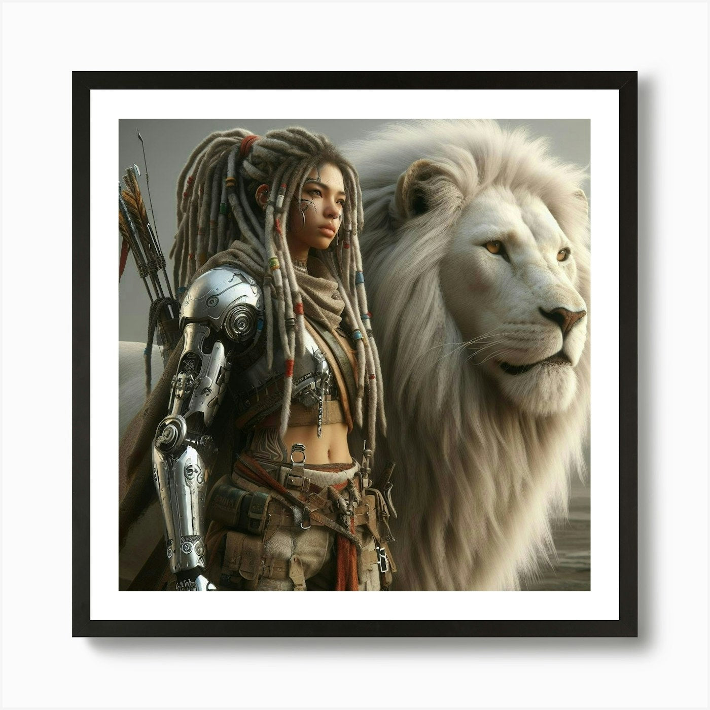 Girl With A Lion Art Print Framed Wall Art Poster Canvas Print Picture