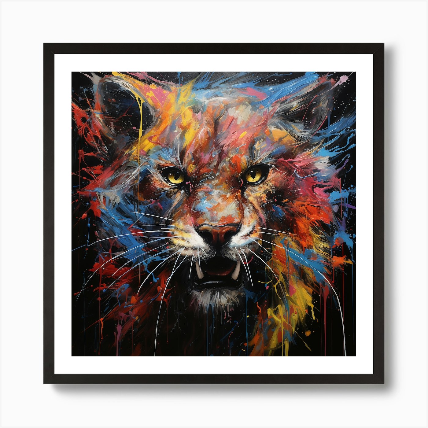 Abstract Fierce Lion Puma Art Print Framed Wall Art Poster Canvas Print Picture