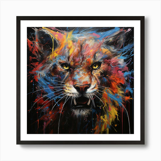 Abstract Fierce Lion Puma Art Print Framed Wall Art Poster Canvas Print Picture