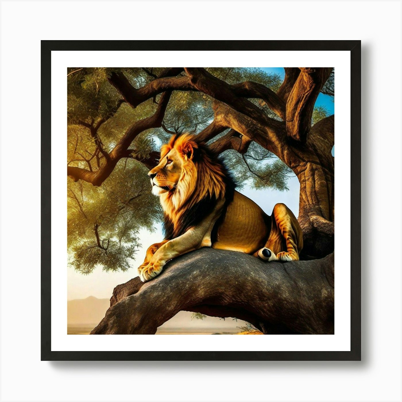 Lion In The Tree 10 Art Print Framed Wall Art Poster Canvas Print Picture