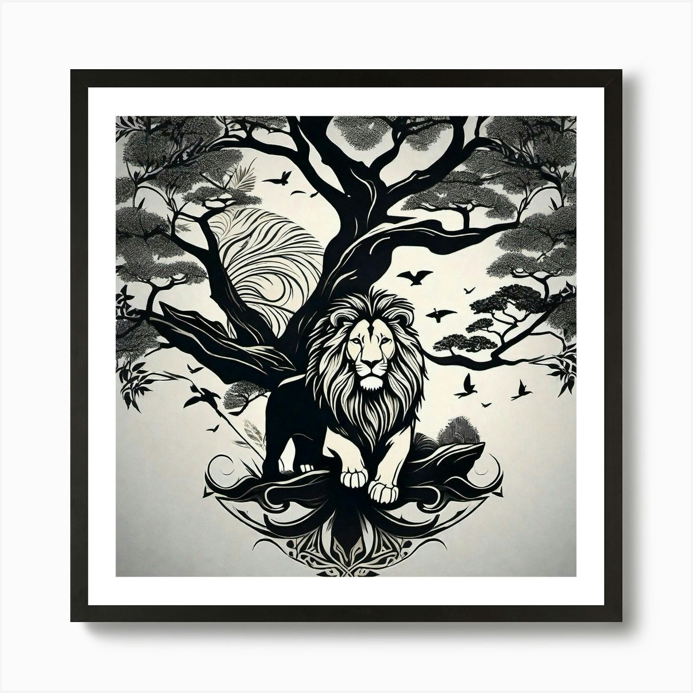 Lion Tree Art Print Framed Wall Art Poster Canvas Print Picture