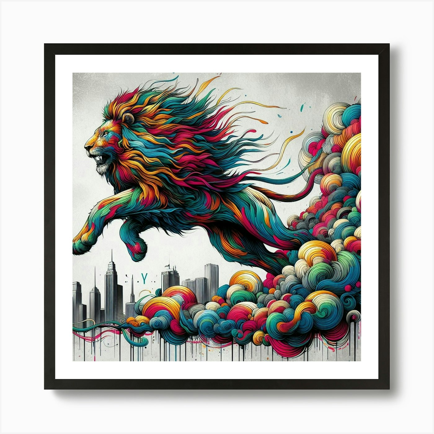Lion Sky high Art Print Framed Wall Art Poster Canvas Print Picture