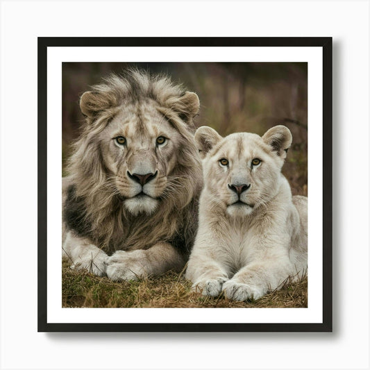 White Lions Art Print Framed Wall Art Poster Canvas Print Picture