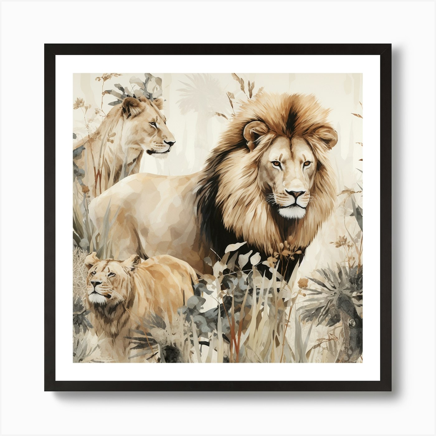 Lions In The Wild Art Print Framed Wall Art Poster Canvas Print Picture
