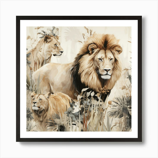 Lions In The Wild Art Print Framed Wall Art Poster Canvas Print Picture