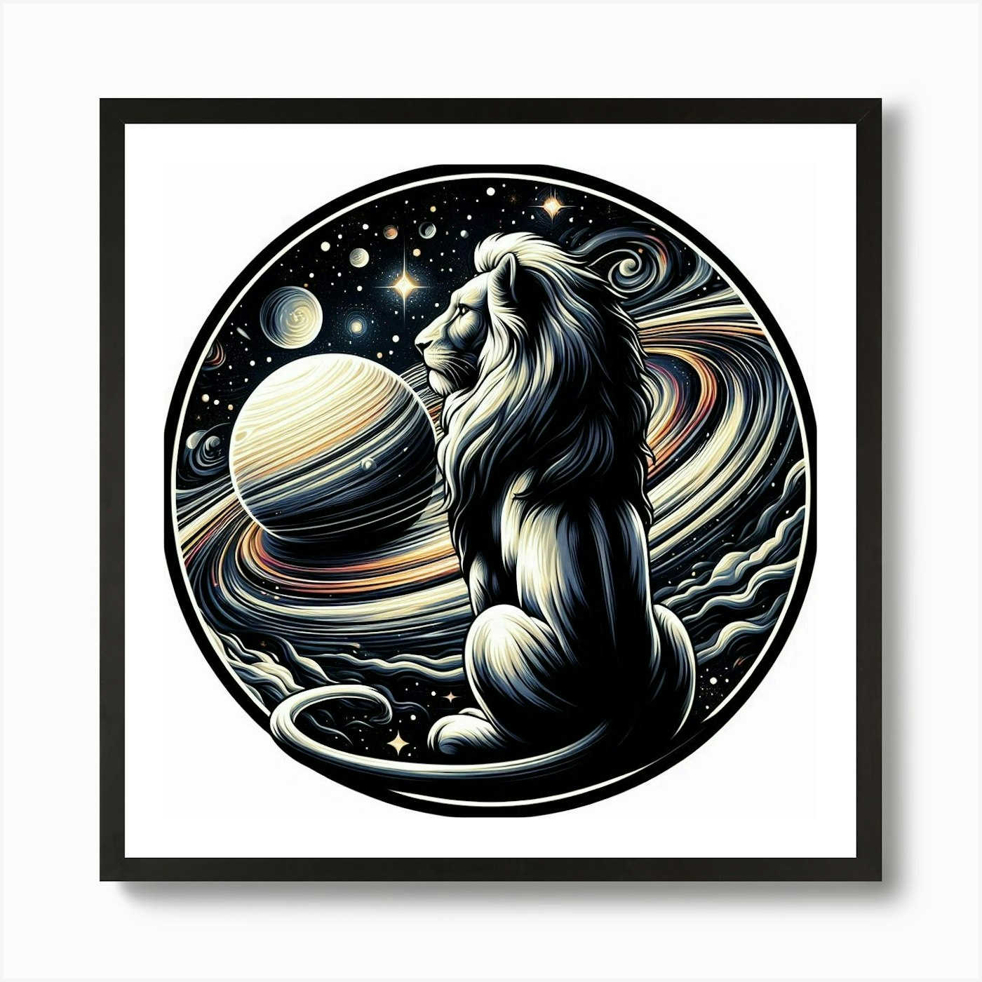 A lion and a cosmic scene Art Print Framed Wall Art Poster Canvas Print Picture