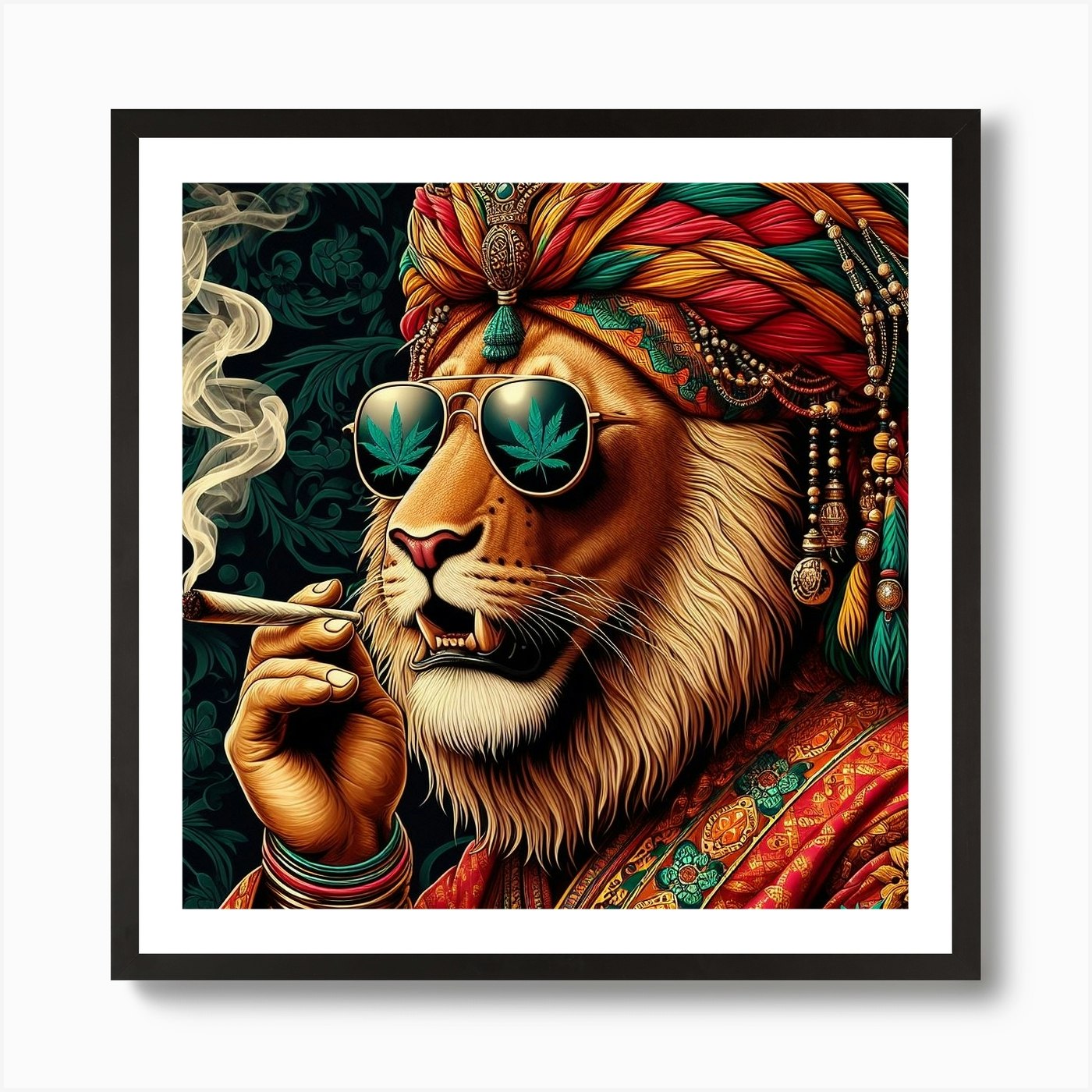 Lion Smoking Weed 4 Art Print Framed Wall Art Poster Canvas Print Picture