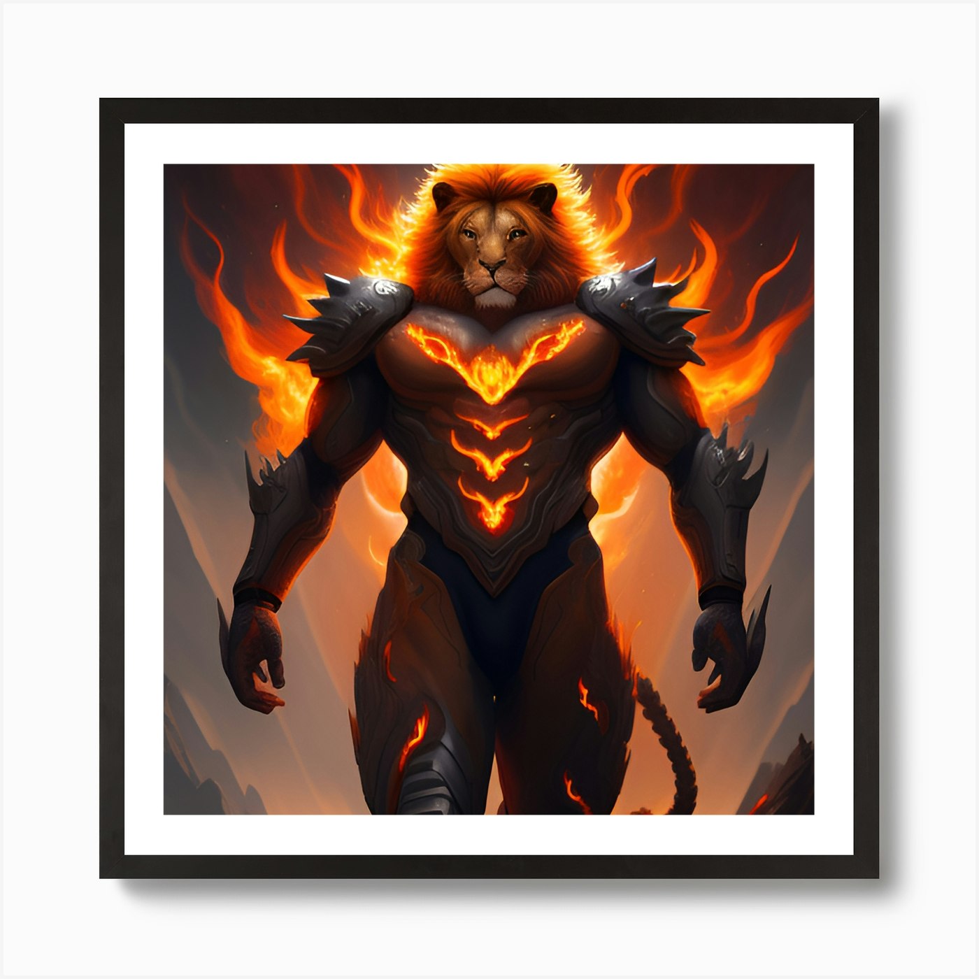 Lion Of Fire Art Print Framed Wall Art Poster Canvas Print Picture