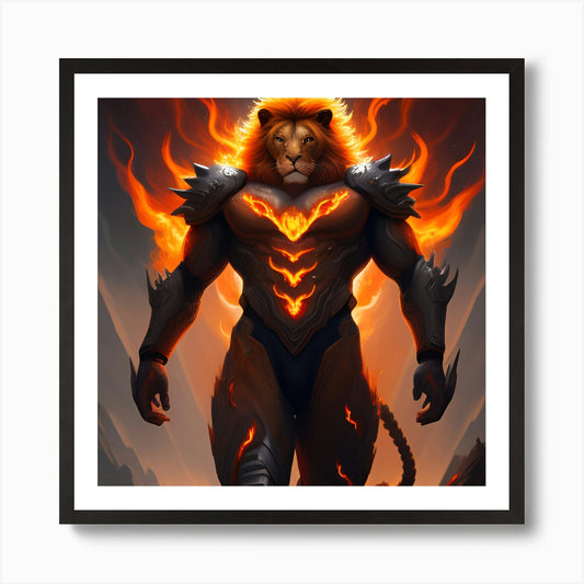 Lion Of Fire Art Print Framed Wall Art Poster Canvas Print Picture