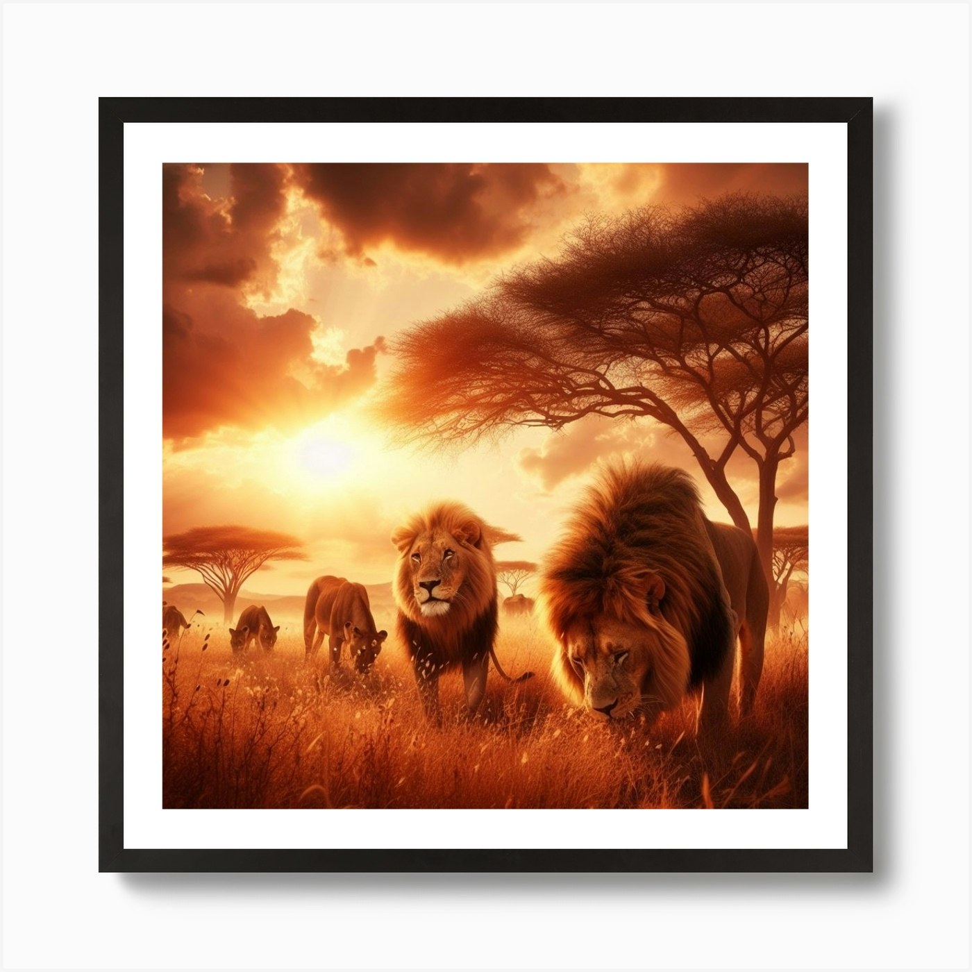 Lions In The Savannah Art Print Framed Wall Art Poster Canvas Print Picture