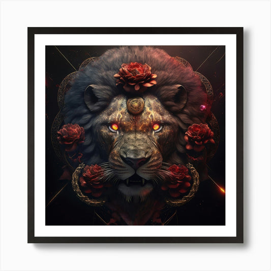 Crimson Lion Pride Art Print Framed Wall Art Poster Canvas Print Picture