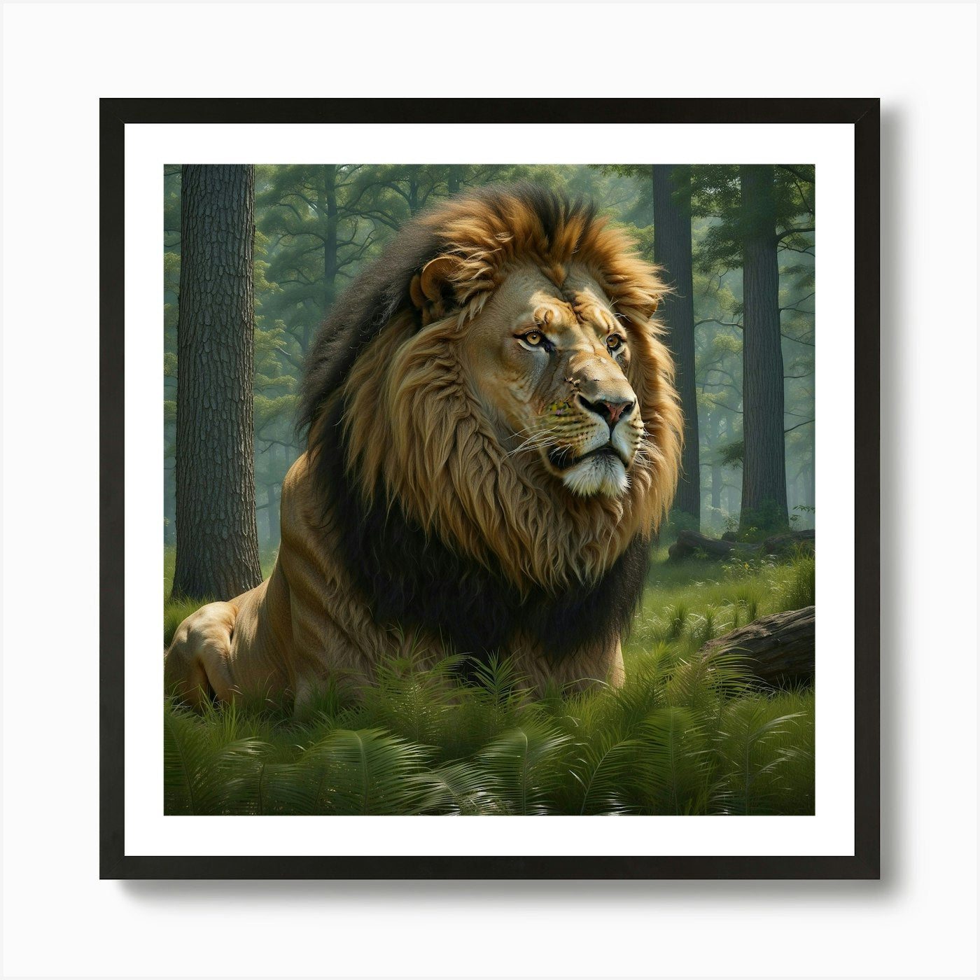 Lion In The Forest 1 Art Print Framed Wall Art Poster Canvas Print Picture