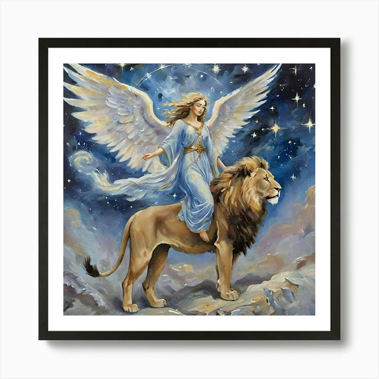 Angel On Lion Art Print Framed Wall Art Poster Canvas Print Picture