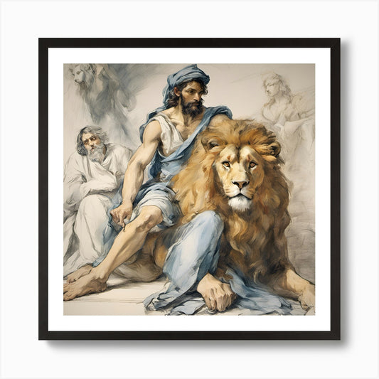 Lion And The Man Art Print Framed Wall Art Poster Canvas Print Picture