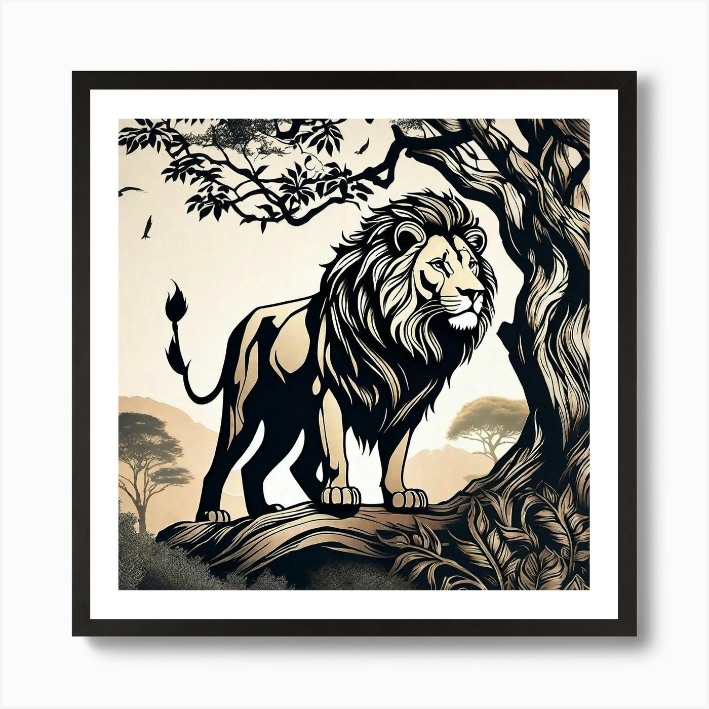 Lion In The Forest 37 Art Print Framed Wall Art Poster Canvas Print Picture