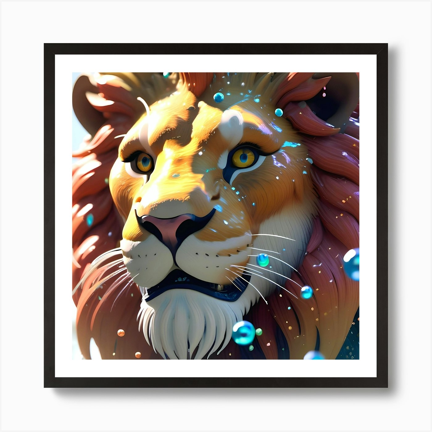 Lion With Bubbles 3 Art Print Framed Wall Art Poster Canvas Print Picture