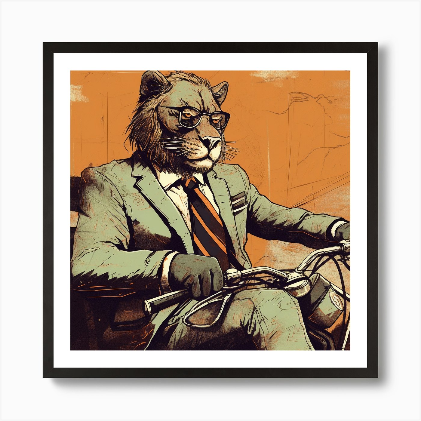 Lion On A Bike 3 Art Print Framed Wall Art Poster Canvas Print Picture