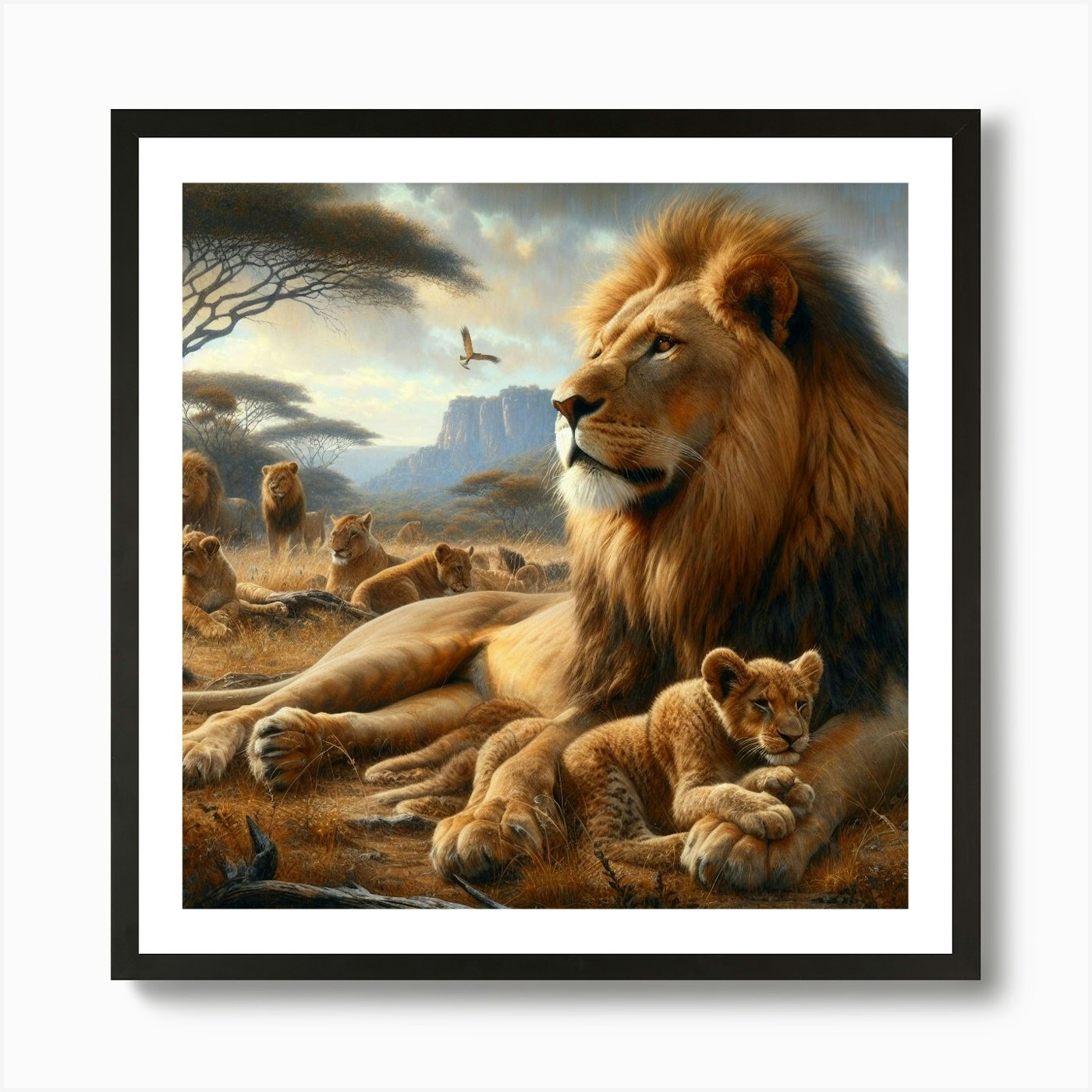 Lions And Cubs Art Print Framed Wall Art Poster Canvas Print Picture