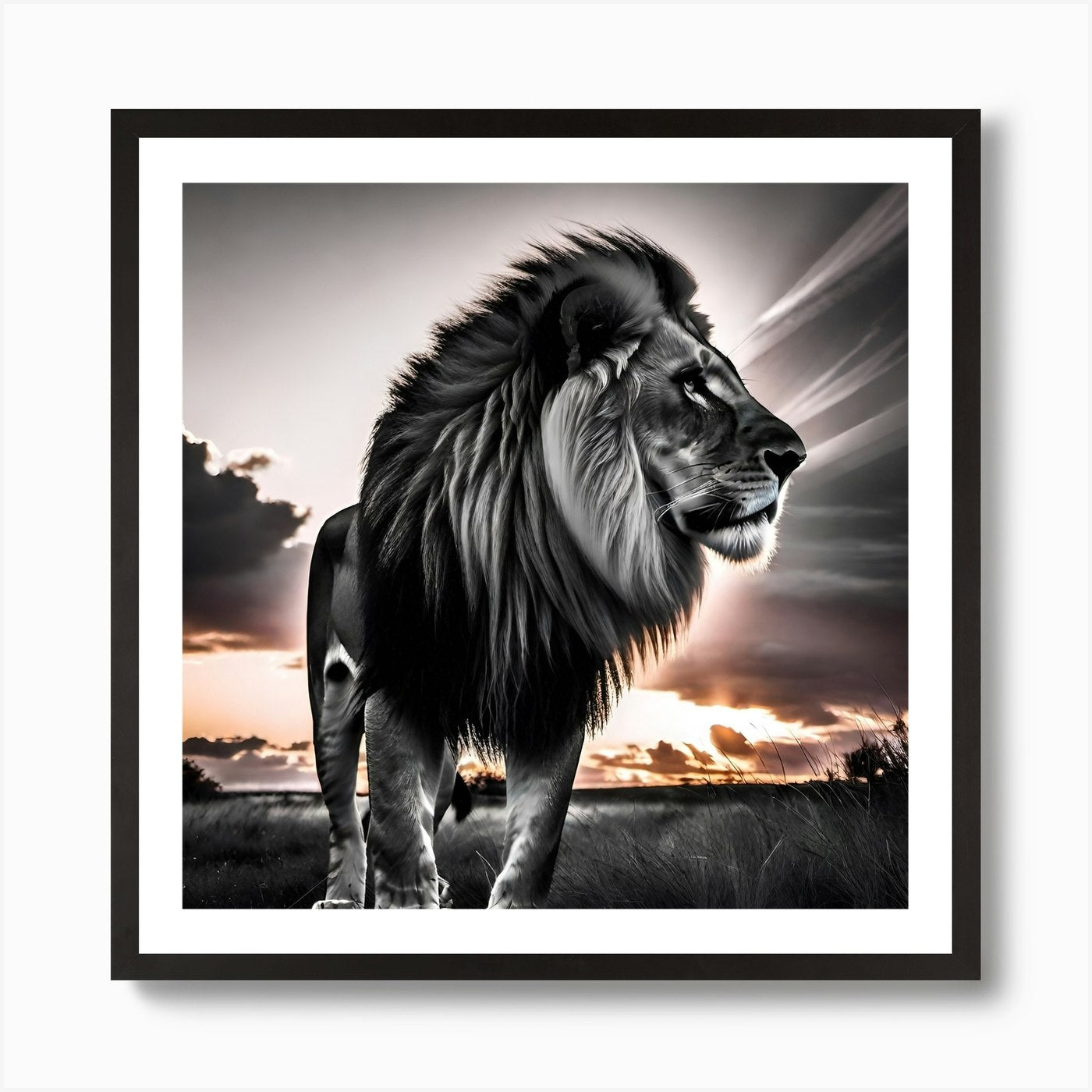 Lion At Sunset 7 Art Print Framed Wall Art Poster Canvas Print Picture