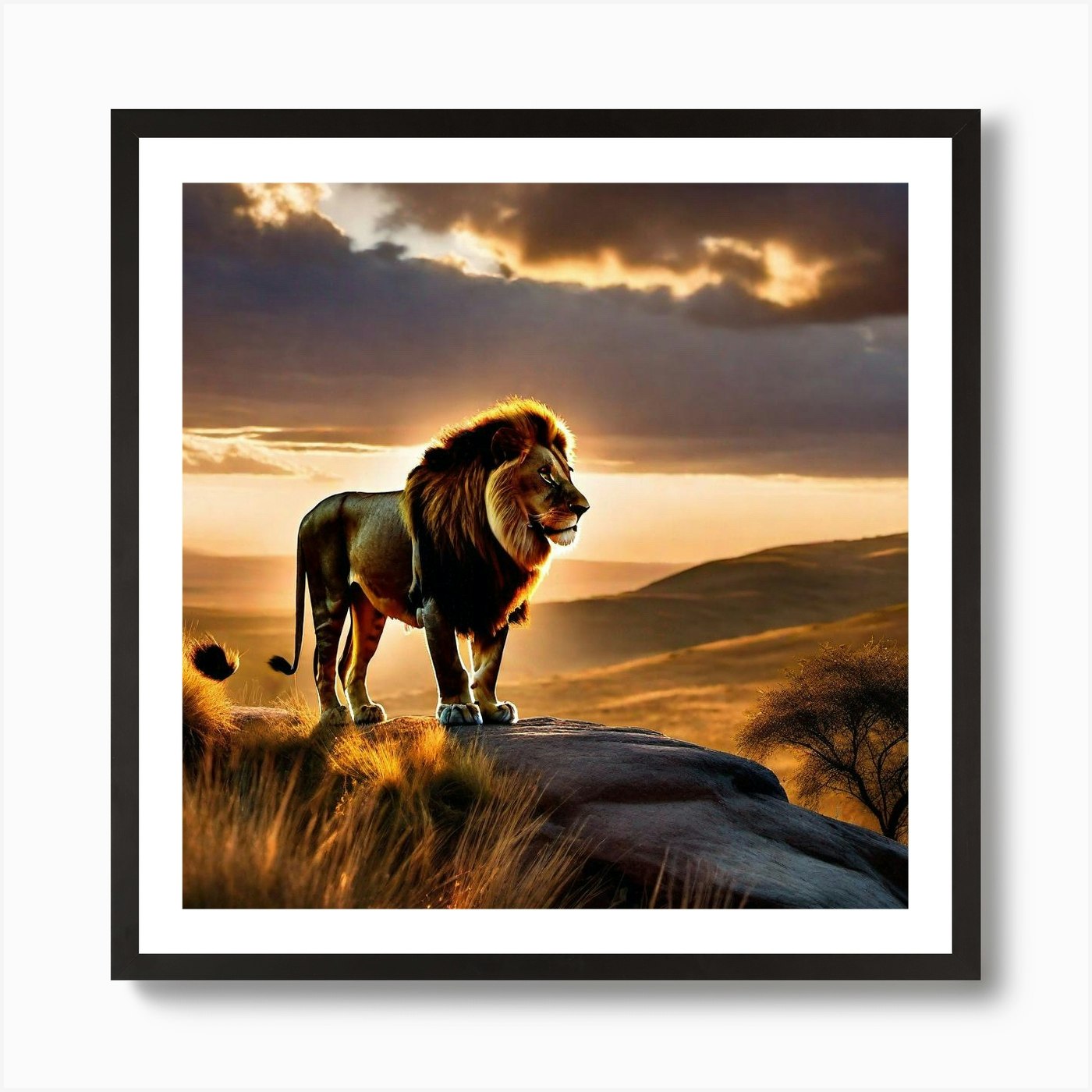 Lion At Sunset 6 Art Print Framed Wall Art Poster Canvas Print Picture