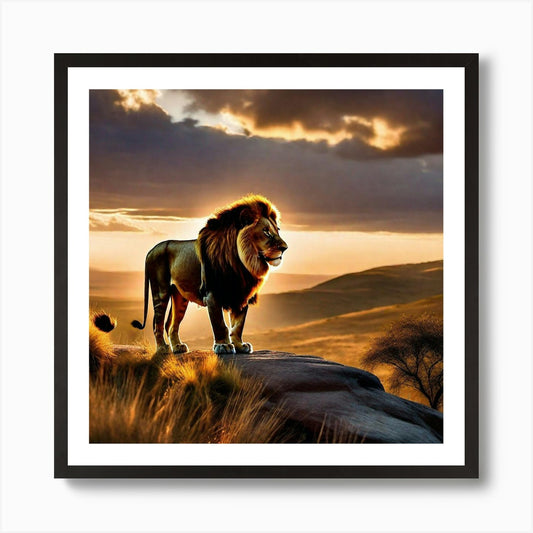 Lion At Sunset 6 Art Print Framed Wall Art Poster Canvas Print Picture
