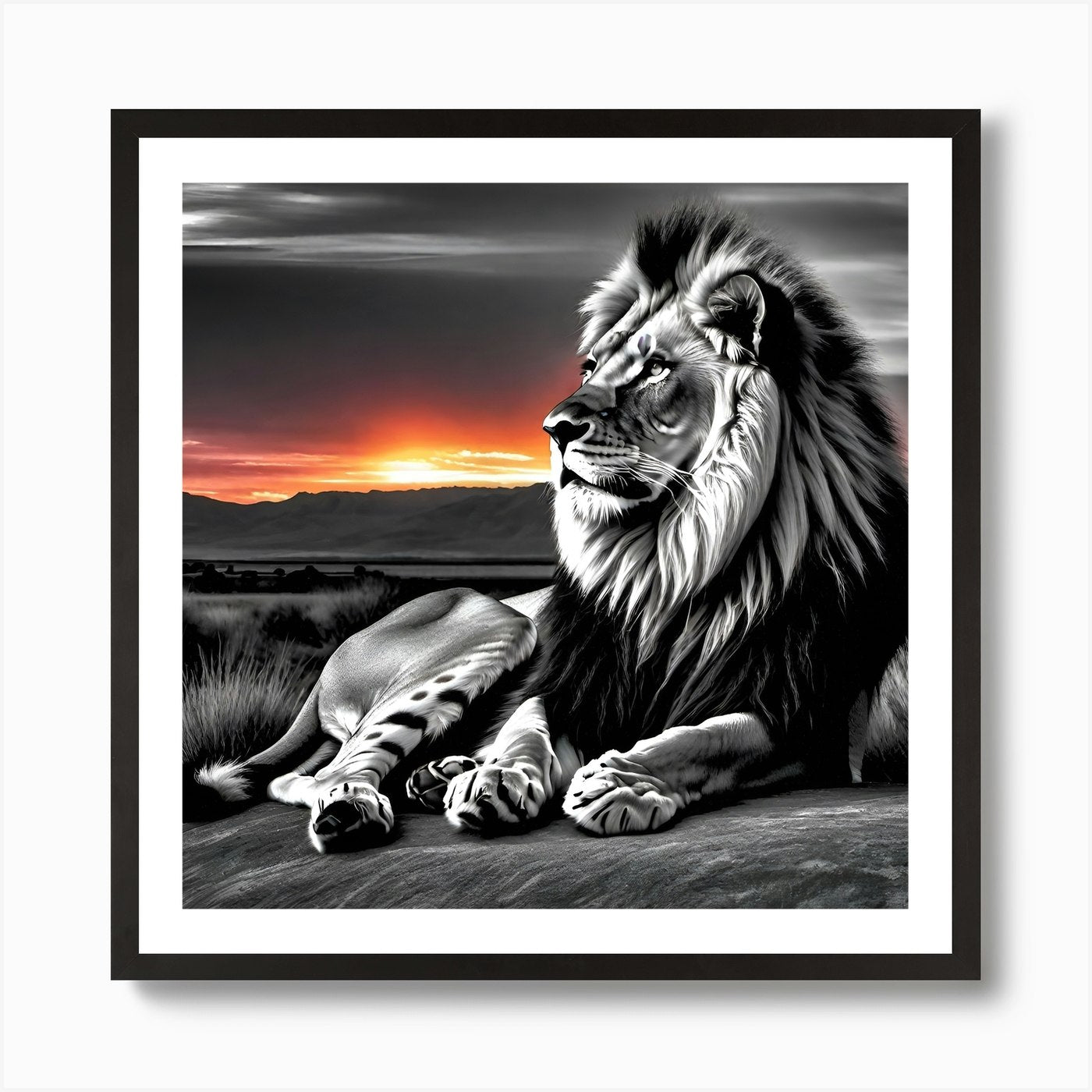 Lion At Sunset 10 Art Print Framed Wall Art Poster Canvas Print Picture