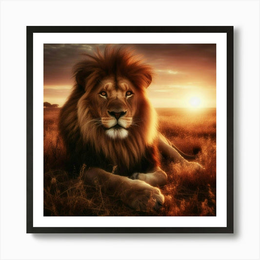 Lion At Sunset 1 Art Print Framed Wall Art Poster Canvas Print Picture