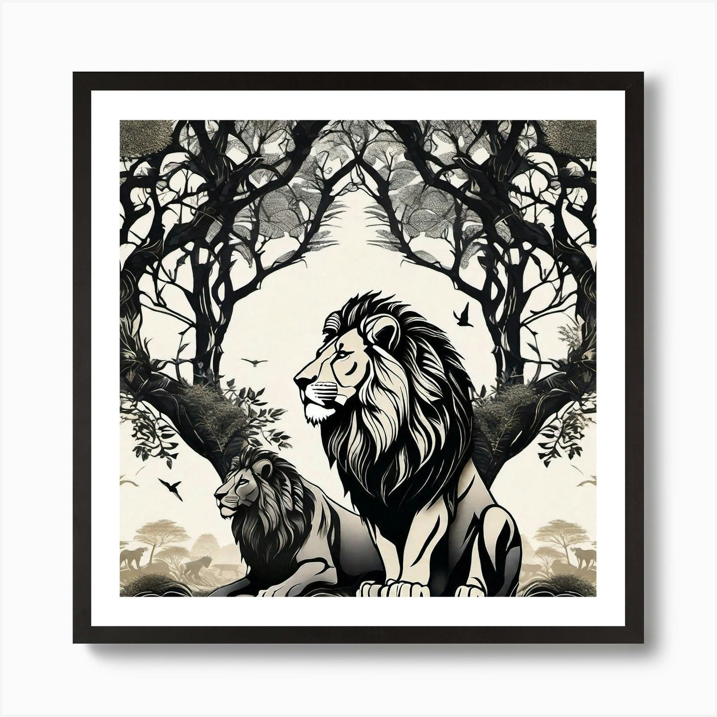 Lions In The Forest 1 Art Print Framed Wall Art Poster Canvas Print Picture