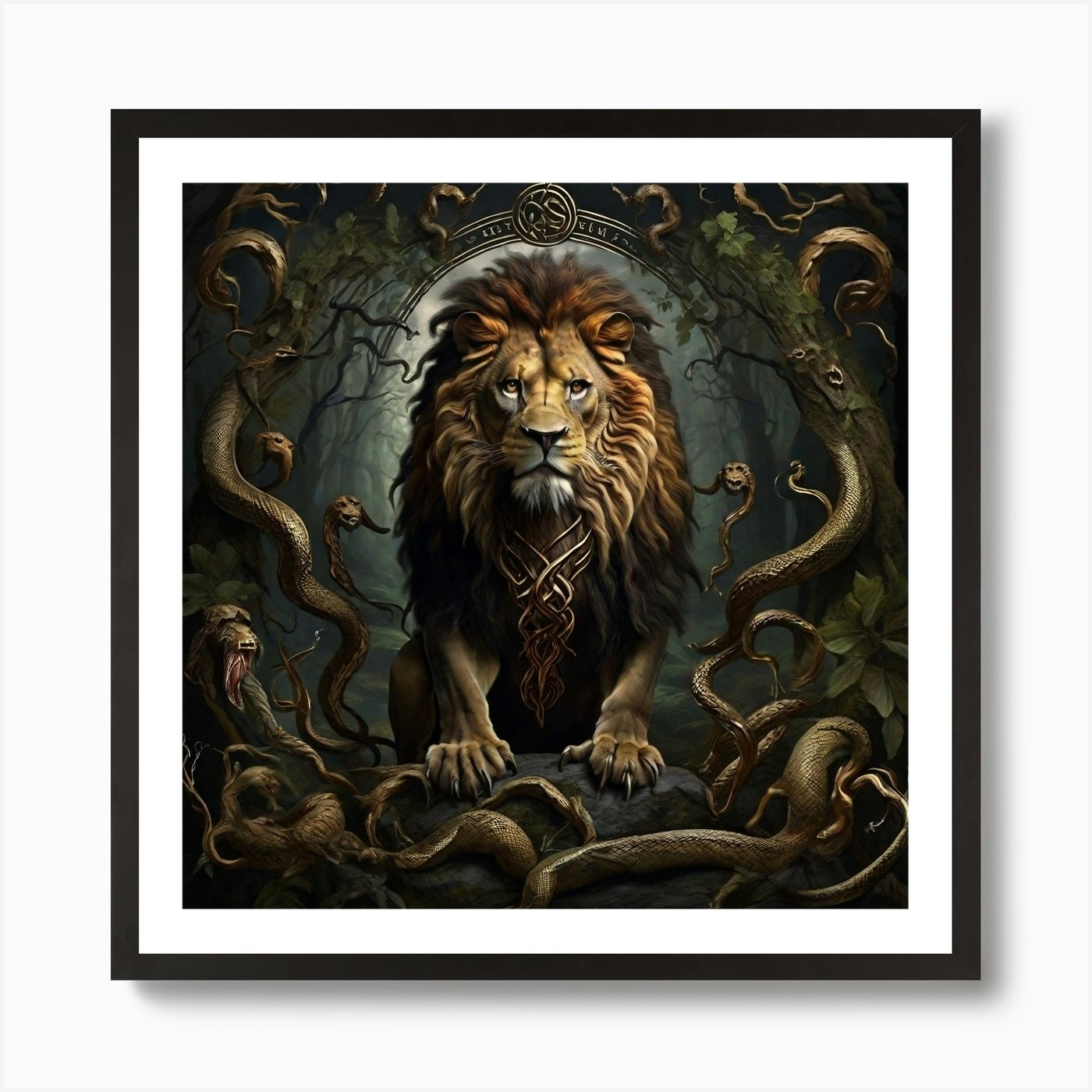 Lion In The Forest Art Print Framed Wall Art Poster Canvas Print Picture