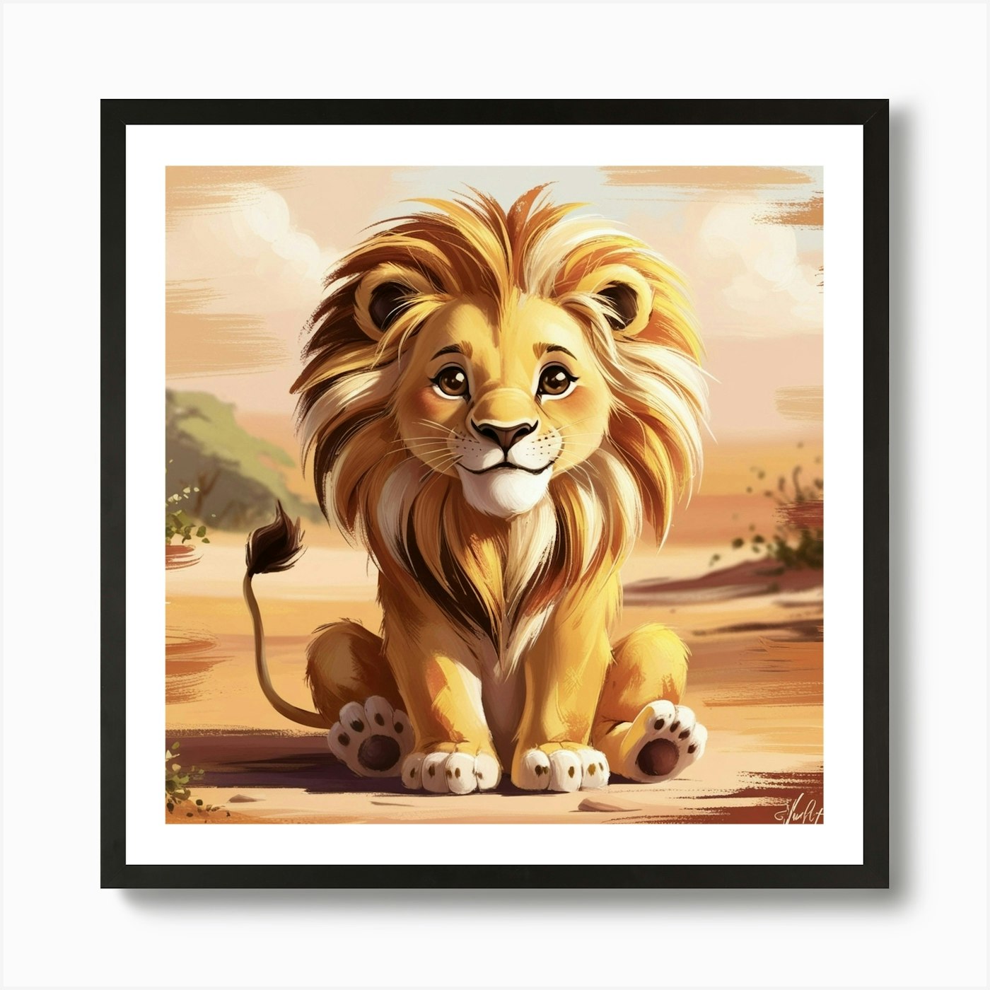 Cute Lion Art Print Framed Wall Art Poster Canvas Print Picture