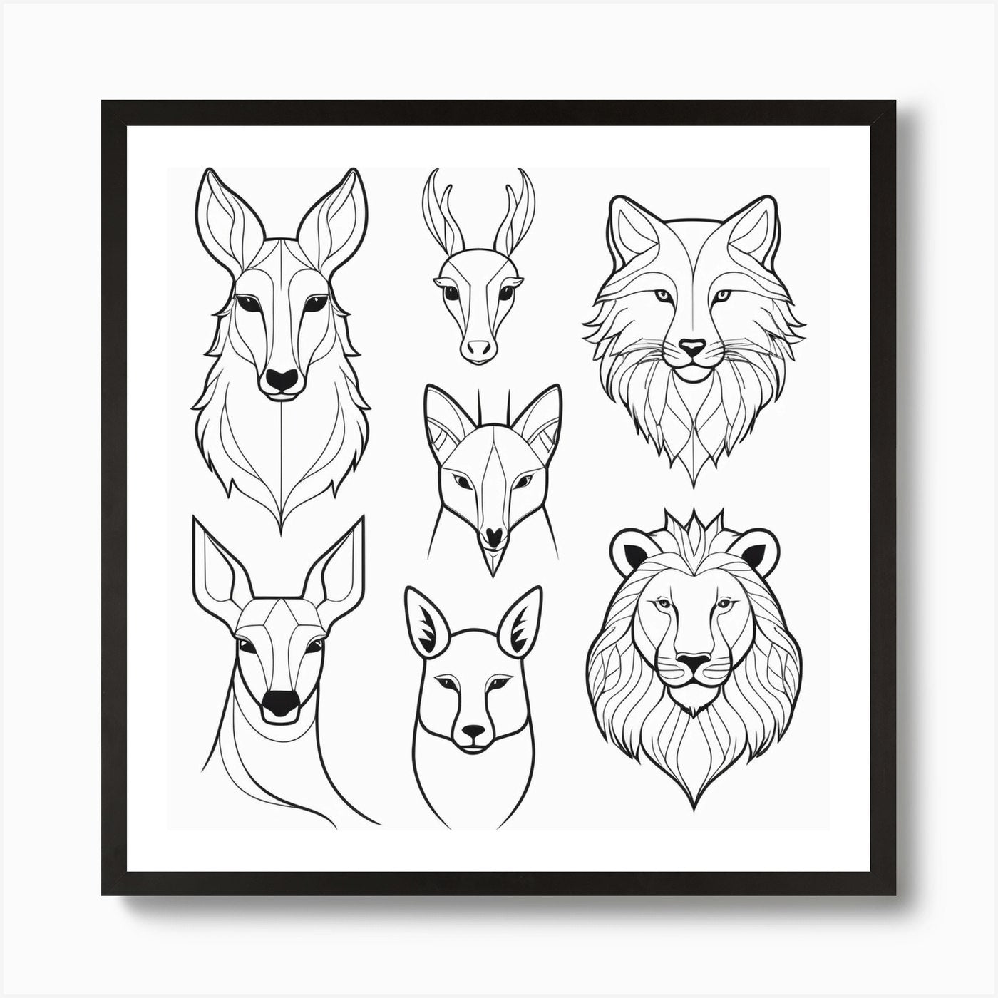 Lion, Deer, Fox, Wolf, Eagle, Lion  Framed Wall Art Poster Canvas Print Picture