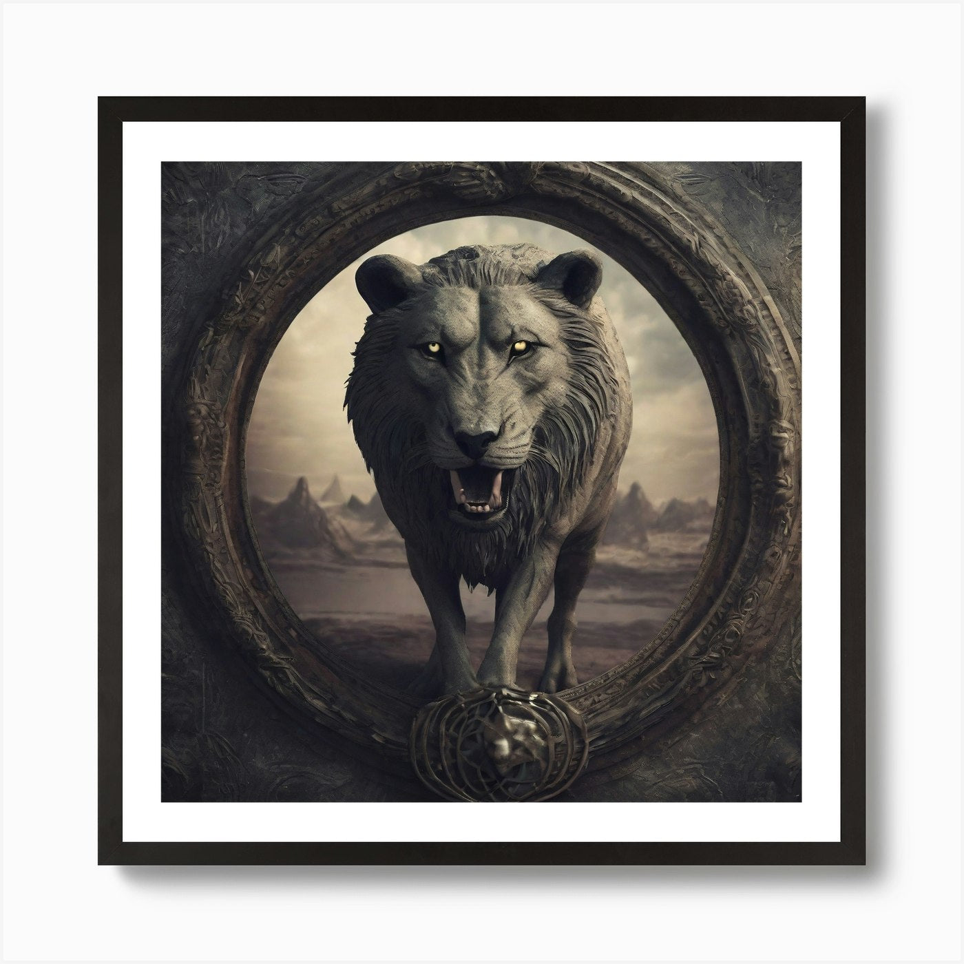 Lion In A Circle Art Print Framed Wall Art Poster Canvas Print Picture